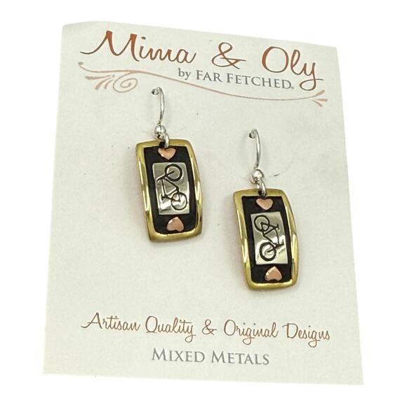 Far Fetched Blessed Dangle Earrings Rectangle Artisan Crafted Stamped Quote - Picture 3 of 5